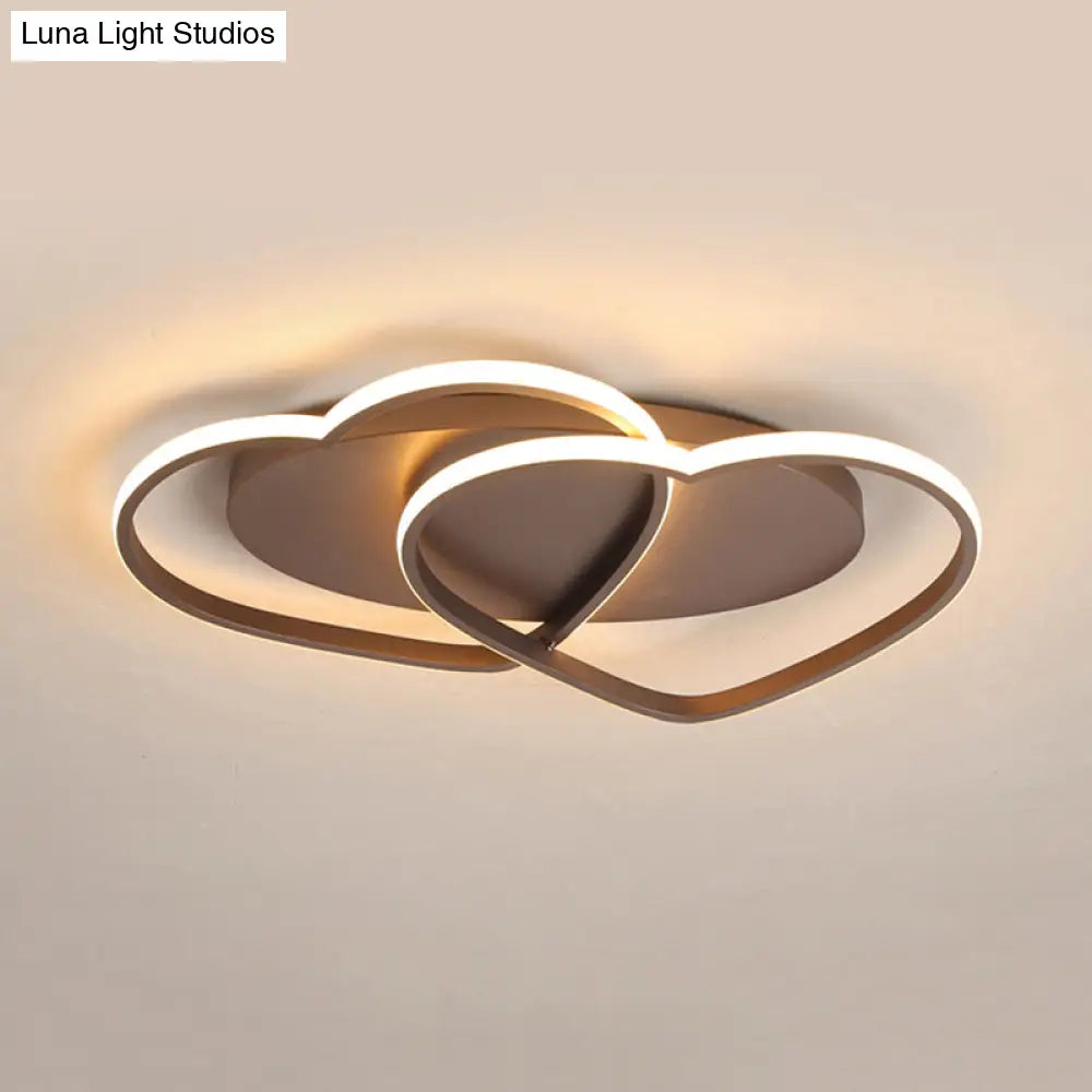 DecorBites™ DecorBites™ Romantic Double Heart Flush Mount Ceiling Lamp in Brown – Perfect for Study Rooms