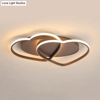 DecorBites™ DecorBites™ Romantic Double Heart Flush Mount Ceiling Lamp in Brown – Perfect for Study Rooms