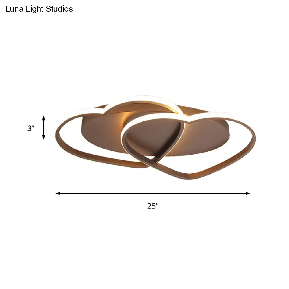 DecorBites™ DecorBites™ Romantic Double Heart Flush Mount Ceiling Lamp in Brown – Perfect for Study Rooms