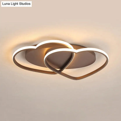 DecorBites™ DecorBites™ Romantic Double Heart Flush Mount Ceiling Lamp in Brown – Perfect for Study Rooms