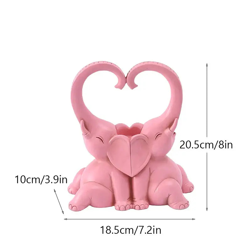 Pink resin romantic elephant couple candlestick with trunks forming heart shape for living room decorbites elephant couple