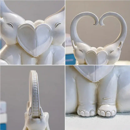 White ceramic elephant couple resin candlestick with heart shaped trunk and closed eyes for living room decorbites decor