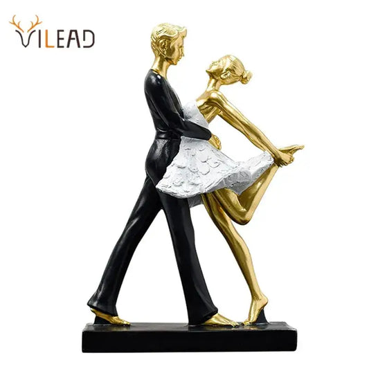 Gold and black resin dancing couple sculpture on black base perfect as decorbites dancing couple living room figurine