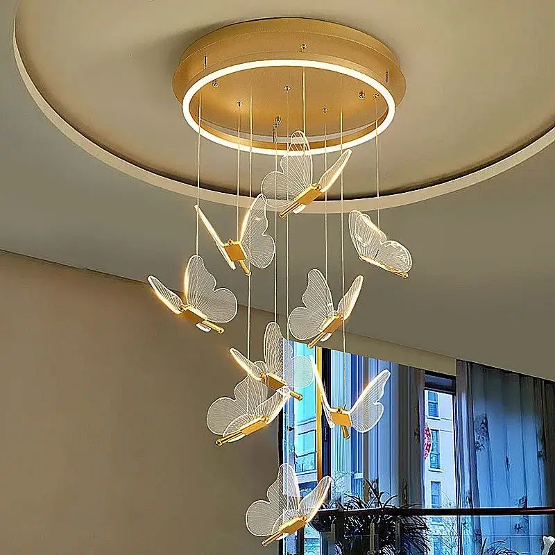 Romantic gold butterfly led chandelier with translucent butterfly pendant lights by decorbites for living room decor