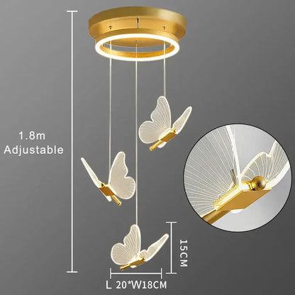 Romantic gold butterfly led chandelier with three translucent white butterfly pendant lamps by decorbites butterfly led
