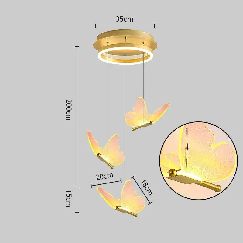 Romantic gold butterfly led chandelier with three translucent pink butterfly pendants for living room decorbites butterfly led