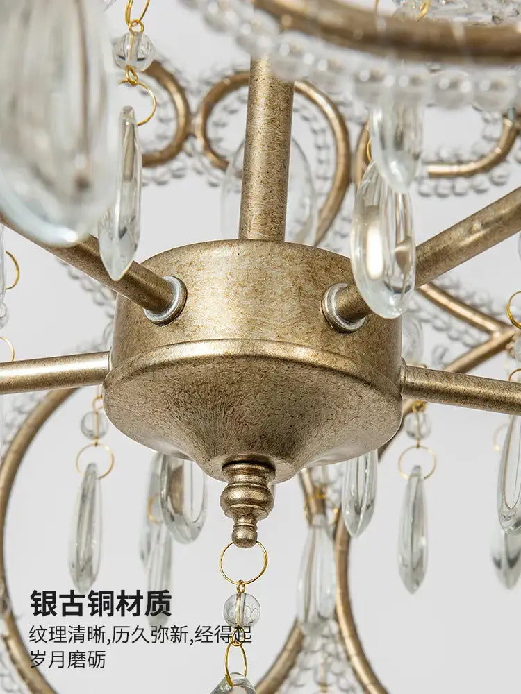 Romantic gold crystal heart ceiling light antique brass-finished chandelier with clear crystal droplets and beaded accents
