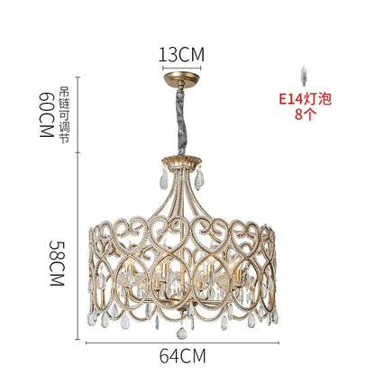 Romantic gold crystal heart ceiling light chandelier with intricate heart-shaped metalwork and dangling crystal droplets