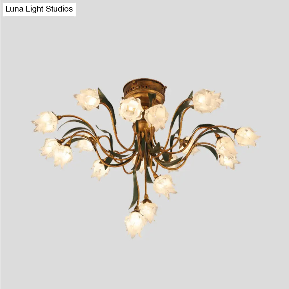 DecorBites™ DecorBites™ Romantic Pastoral Brass Bloom Semi Flush Light - 19 Bulb LED Close to Ceiling Lamp