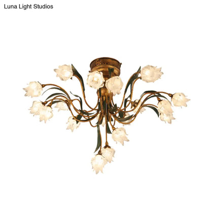 DecorBites™ DecorBites™ Romantic Pastoral Brass Bloom Semi Flush Light - 19 Bulb LED Close to Ceiling Lamp
