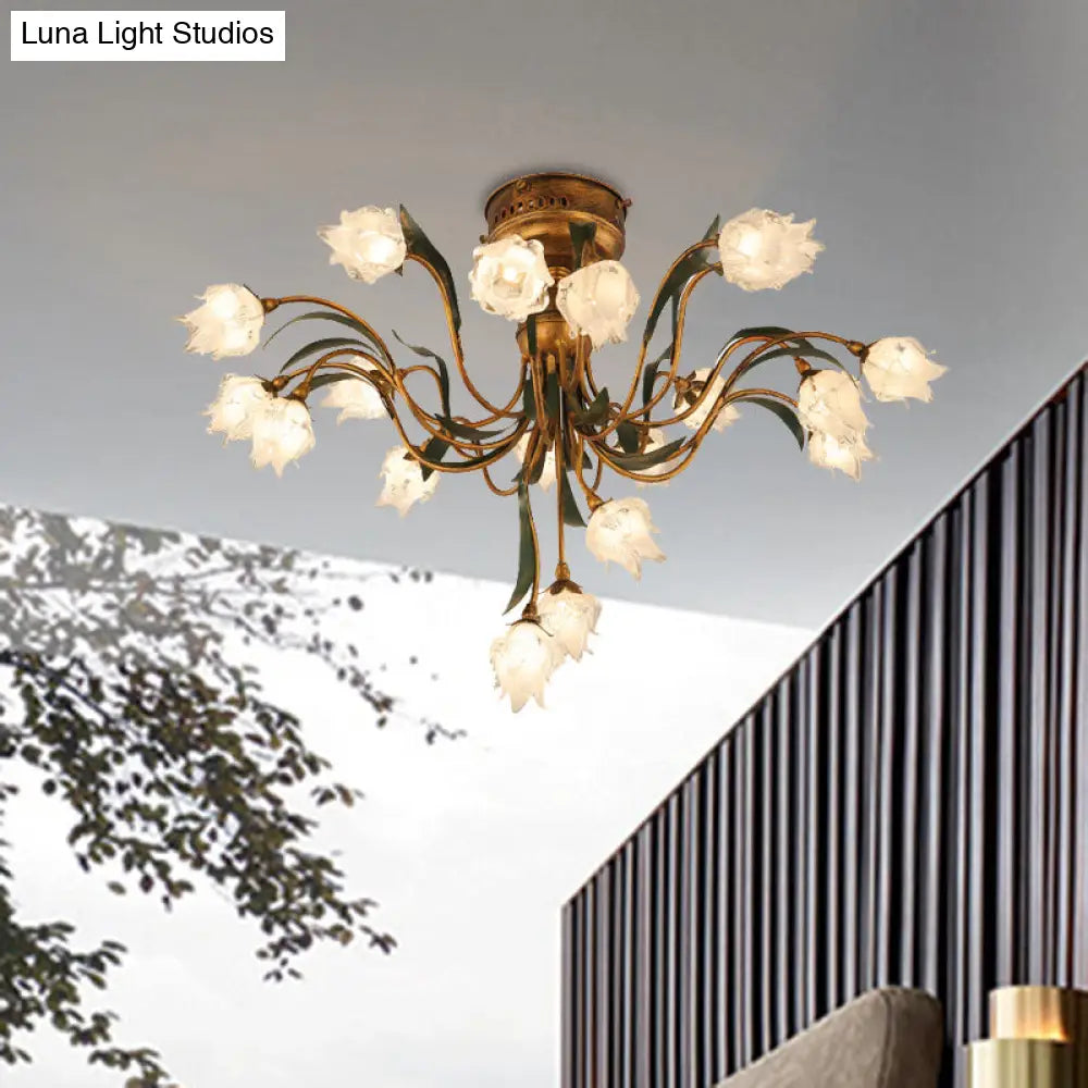 DecorBites™ DecorBites™ Romantic Pastoral Brass Bloom Semi Flush Light - 19 Bulb LED Close to Ceiling Lamp