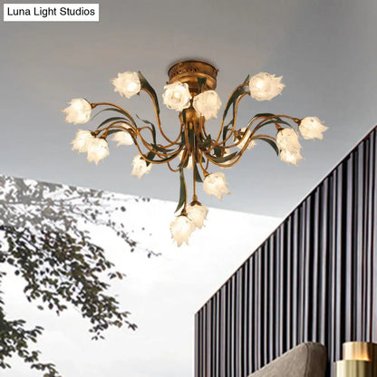 DecorBites™ DecorBites™ Romantic Pastoral Brass Bloom Semi Flush Light - 19 Bulb LED Close to Ceiling Lamp
