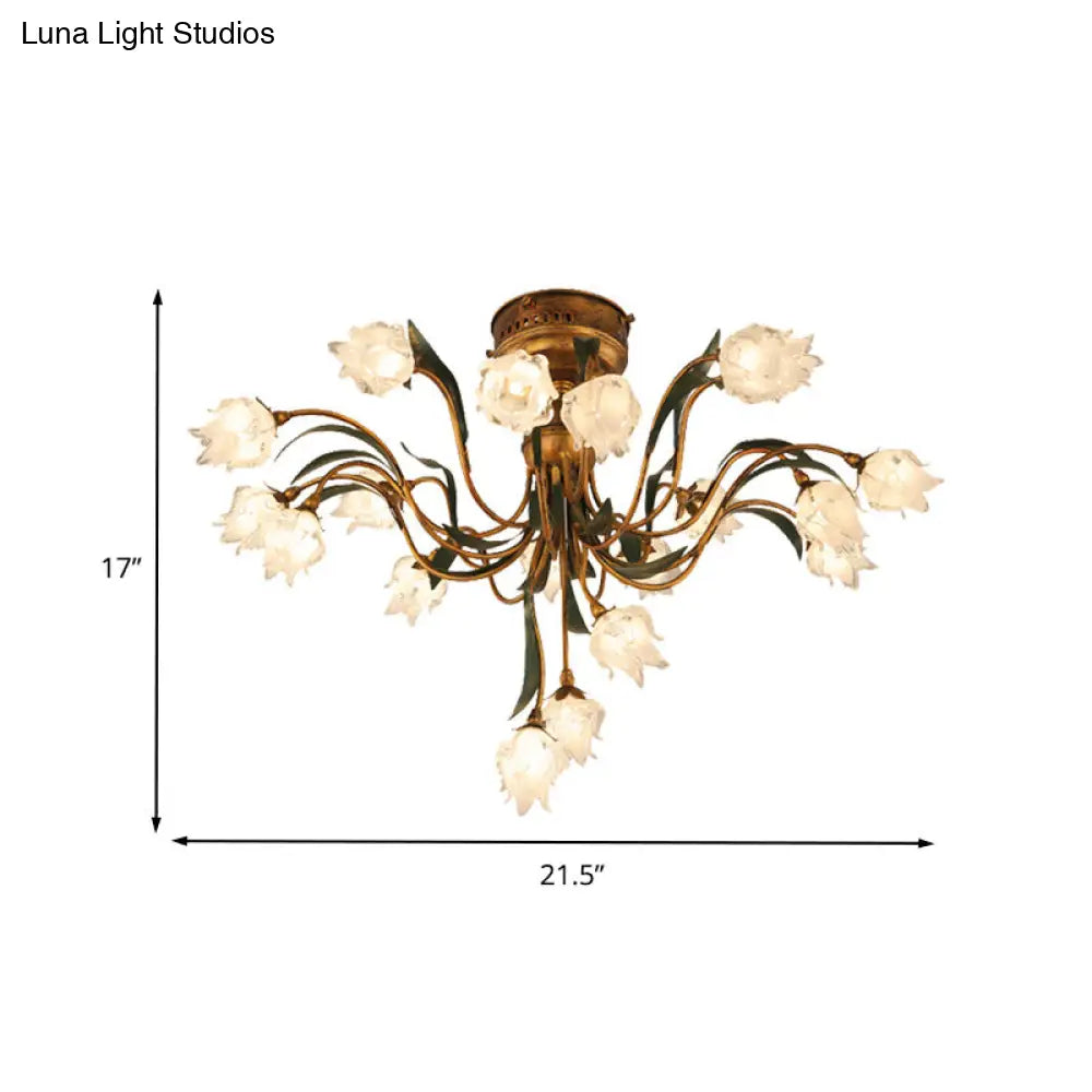 DecorBites™ DecorBites™ Romantic Pastoral Brass Bloom Semi Flush Light - 19 Bulb LED Close to Ceiling Lamp