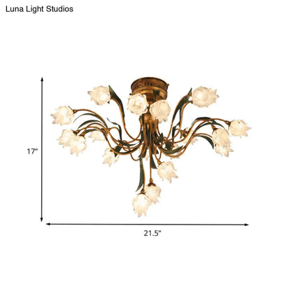 DecorBites™ DecorBites™ Romantic Pastoral Brass Bloom Semi Flush Light - 19 Bulb LED Close to Ceiling Lamp