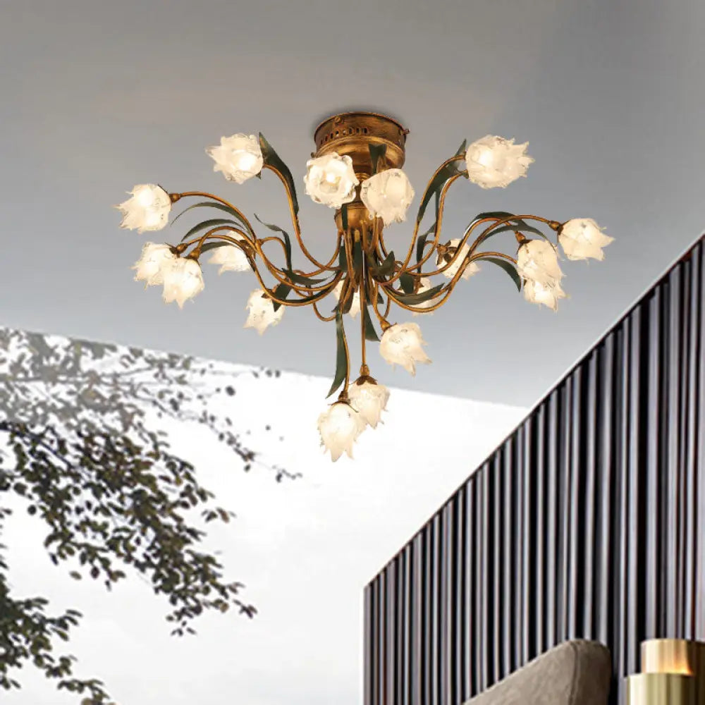 DecorBites™ DecorBites™ Romantic Pastoral Brass Bloom Semi Flush Light - 19 Bulb LED Close to Ceiling Lamp