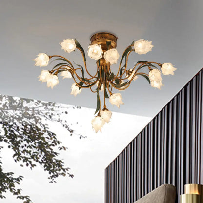DecorBites™ DecorBites™ Romantic Pastoral Brass Bloom Semi Flush Light - 19 Bulb LED Close to Ceiling Lamp