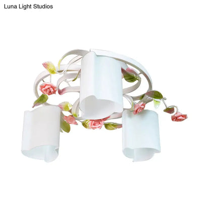 DecorBites™ DecorBites™ Romantic Pastoral Floral Ceiling Flush Chandelier - 3/5-Head, White/Yellow with Frosted Glass - Semi Flush Mount