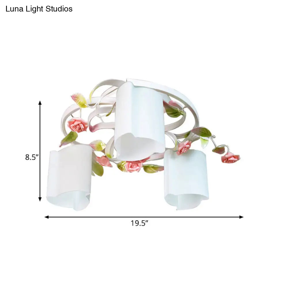 DecorBites™ DecorBites™ Romantic Pastoral Floral Ceiling Flush Chandelier - 3/5-Head, White/Yellow with Frosted Glass - Semi Flush Mount