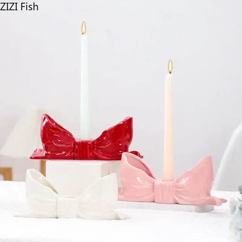 Red glossy ceramic bowshaped candle holder decorbites bowknot ceramic for romantic dining room decor