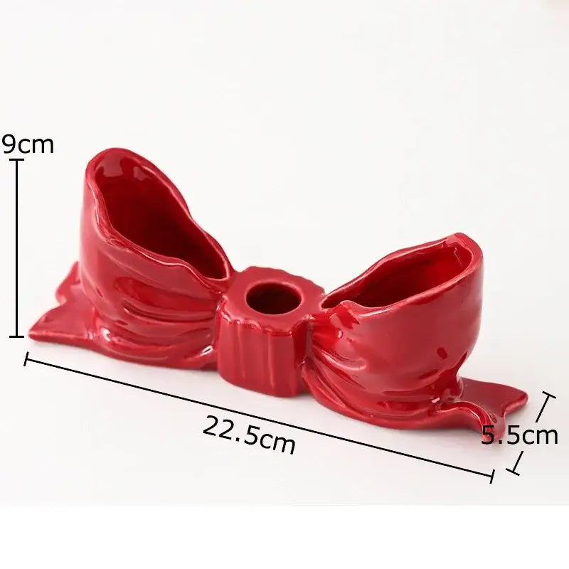 Vibrant red decorbites bowknot ceramic candle holder with glossy finish and three compartments for dining room decor