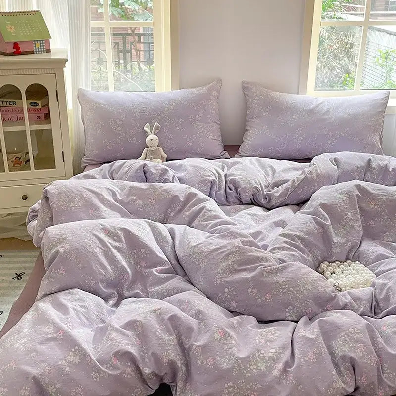 Lavender floral-patterned decorbites cotton flower bedding set with soft textured fabric for bedroom comforter