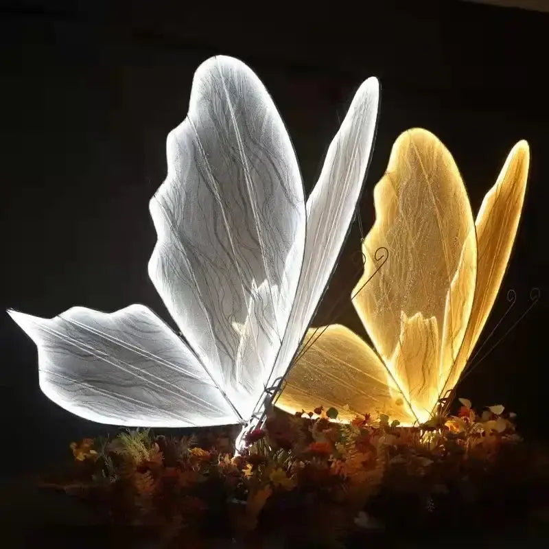 Romantic white and gold butterfly wedding decoration floor lamp with illuminated translucent decorbites butterfly wedding sculptures