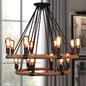 Rope-Wrapped Circle Pendant Light with Multiple Bulbs in Black and Brown