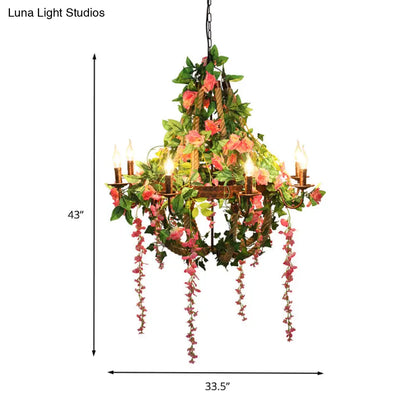 Rose Chandelier LED Rust Hanging Light, Industrial Style, 6 Bulbs- Candle Restaurant