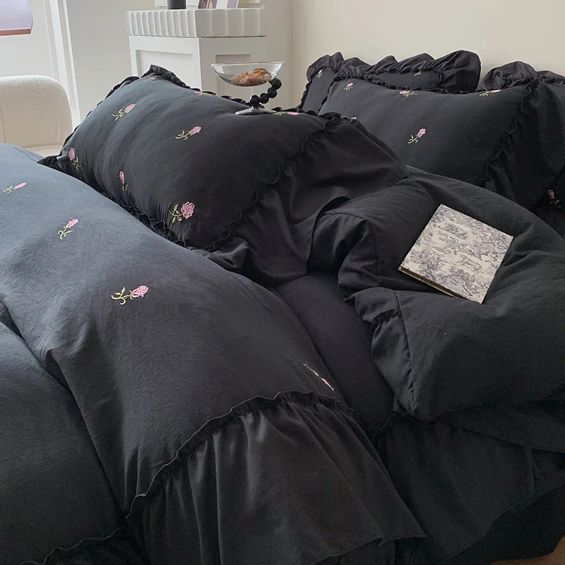 Rose Embroidered Duvet Cover Set Princess Style