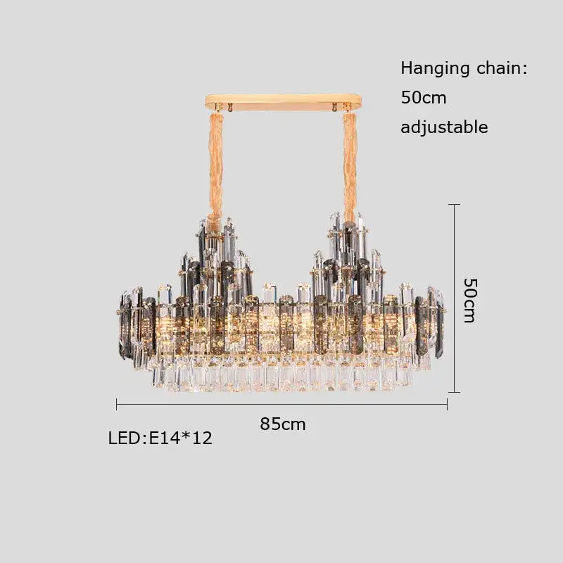 Rose gold and smoky dimmable crystal chandelier with wooden hanging chain and 12 led lights for elegant decorbites dimmable crystal lighting