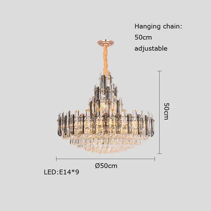 Elegant rose gold and smoky dimmable crystal chandelier lighting with tiered design and 9 led lights by decorbites