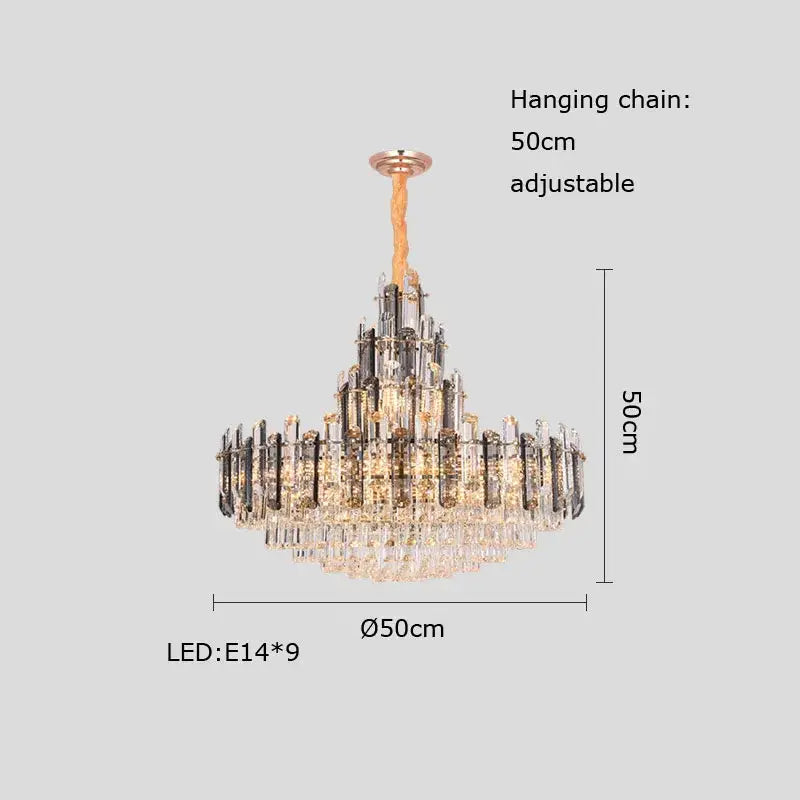Elegant rose gold and smoky dimmable crystal chandelier lighting with tiered design and 9 led lights by decorbites