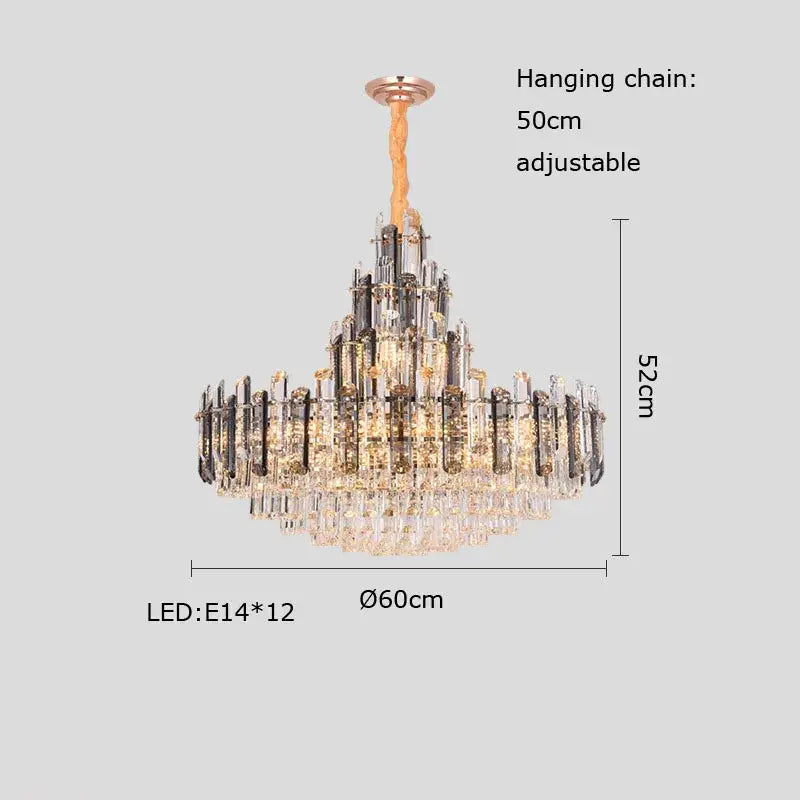Elegant rose gold and smoky dimmable crystal chandelier with adjustable hanging chain for living room decorbites dimmable crystal lighting