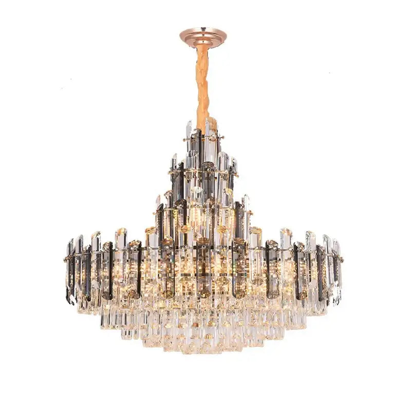 Rose gold and smoky dimmable crystal chandelier with twisted brass chain and cascading prisms for elegant lighting decorbites dimmable crystal