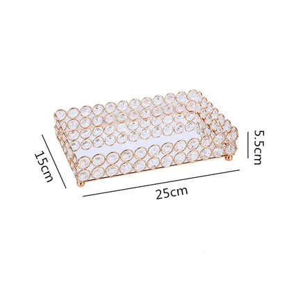 Rose gold rectangular crystal glass mirror tissue box holder with gold-tone feet for bedroom organization