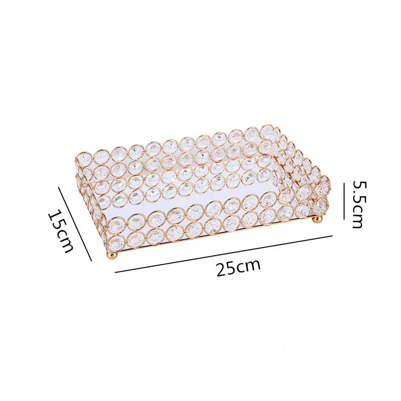 Rose gold rectangular crystal glass mirror tissue box holder with gold-tone feet for bedroom organization
