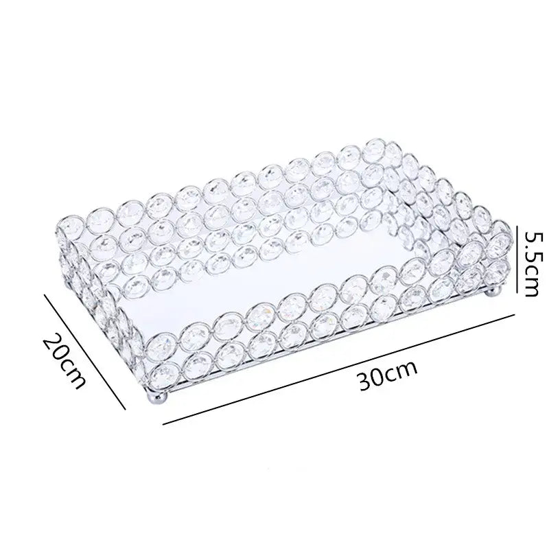 Rose gold crystal glass mirror rectangular tissue box holder with clear crystal bead trim and mirrored interior for bedroom organization