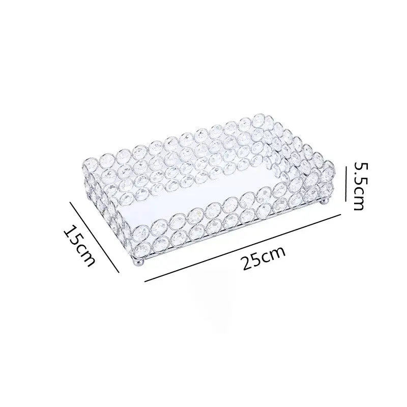 Rose gold crystal glass mirror rectangular tissue box holder trimmed with clear crystal beads for bedroom organization