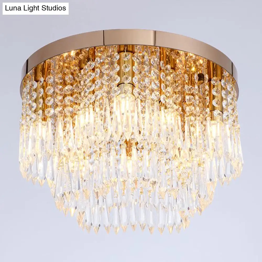 DecorBites™ DecorBites™ Rose Gold Crystal Waterfall Flush Lamp – Modernist 10-Light Ceiling Flush Mount for Living Rooms