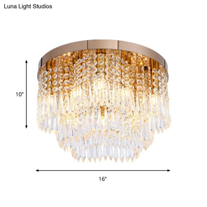 DecorBites™ DecorBites™ Rose Gold Crystal Waterfall Flush Lamp – Modernist 10-Light Ceiling Flush Mount for Living Rooms