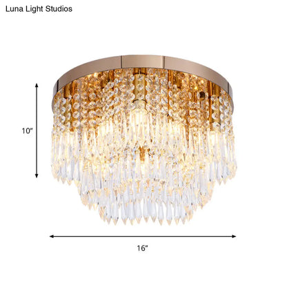 DecorBites™ DecorBites™ Rose Gold Crystal Waterfall Flush Lamp – Modernist 10-Light Ceiling Flush Mount for Living Rooms