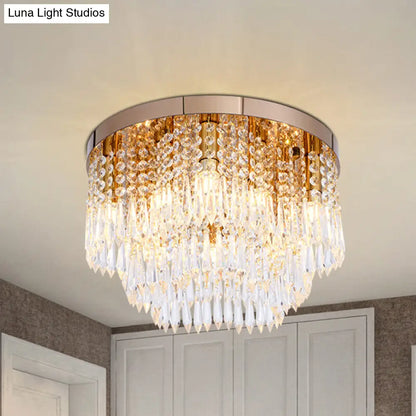 DecorBites™ DecorBites™ Rose Gold Crystal Waterfall Flush Lamp – Modernist 10-Light Ceiling Flush Mount for Living Rooms