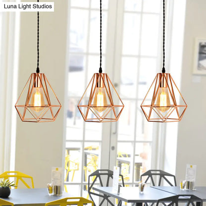 Rose Gold Diamond Iron Cluster Pendant - Post-Modern Restaurant Hanging Lamp