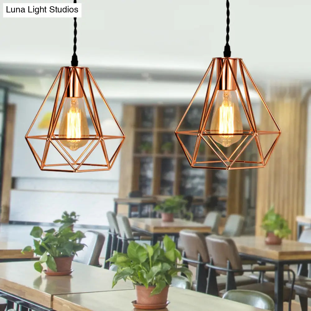 Rose Gold Diamond Iron Cluster Pendant - Post-Modern Restaurant Hanging Lamp