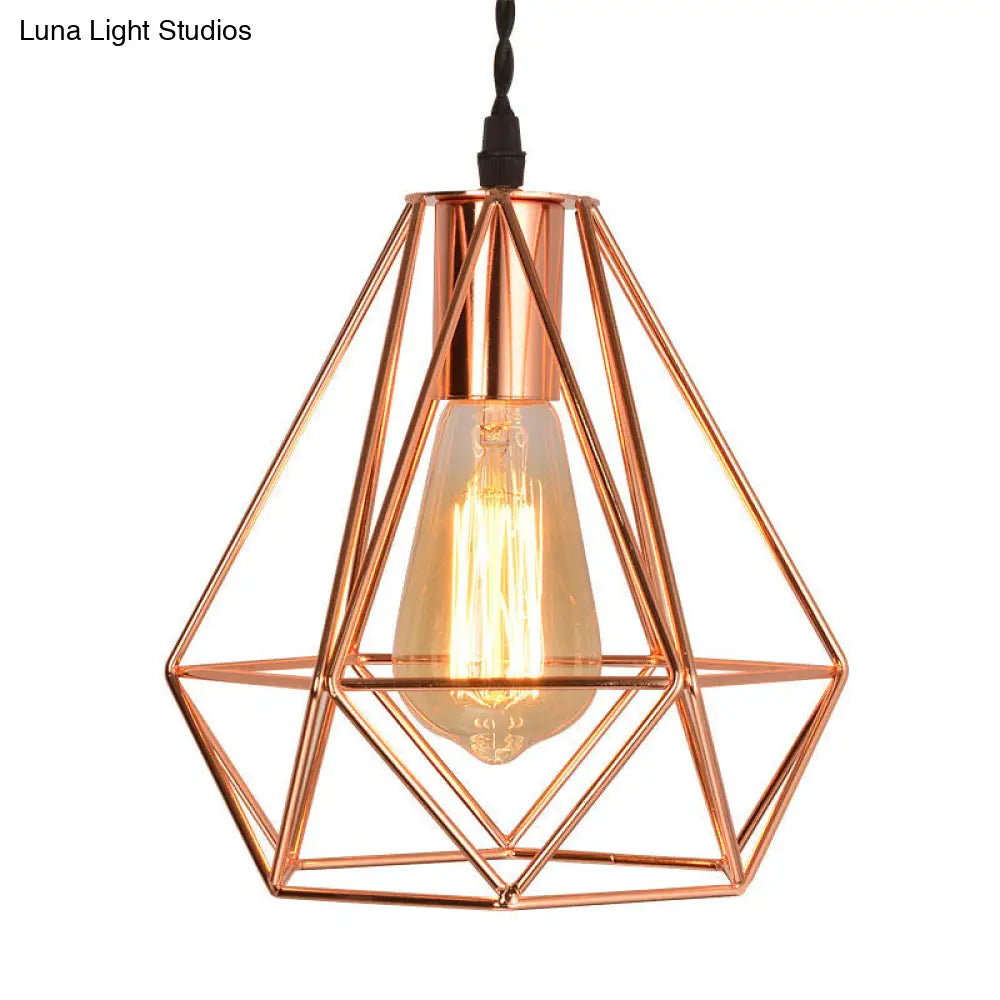 Rose Gold Diamond Iron Cluster Pendant - Post-Modern Restaurant Hanging Lamp