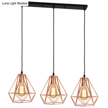 Rose Gold Diamond Iron Cluster Pendant - Post-Modern Restaurant Hanging Lamp