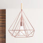 Rose Gold Diamond Metal Cage Pendant Light - Nordic Industrial Ceiling Hanging Lamp