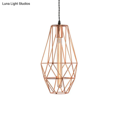 Rose Gold Geometric Pendant Light - Minimalist 1-Light Dining Room Fixture