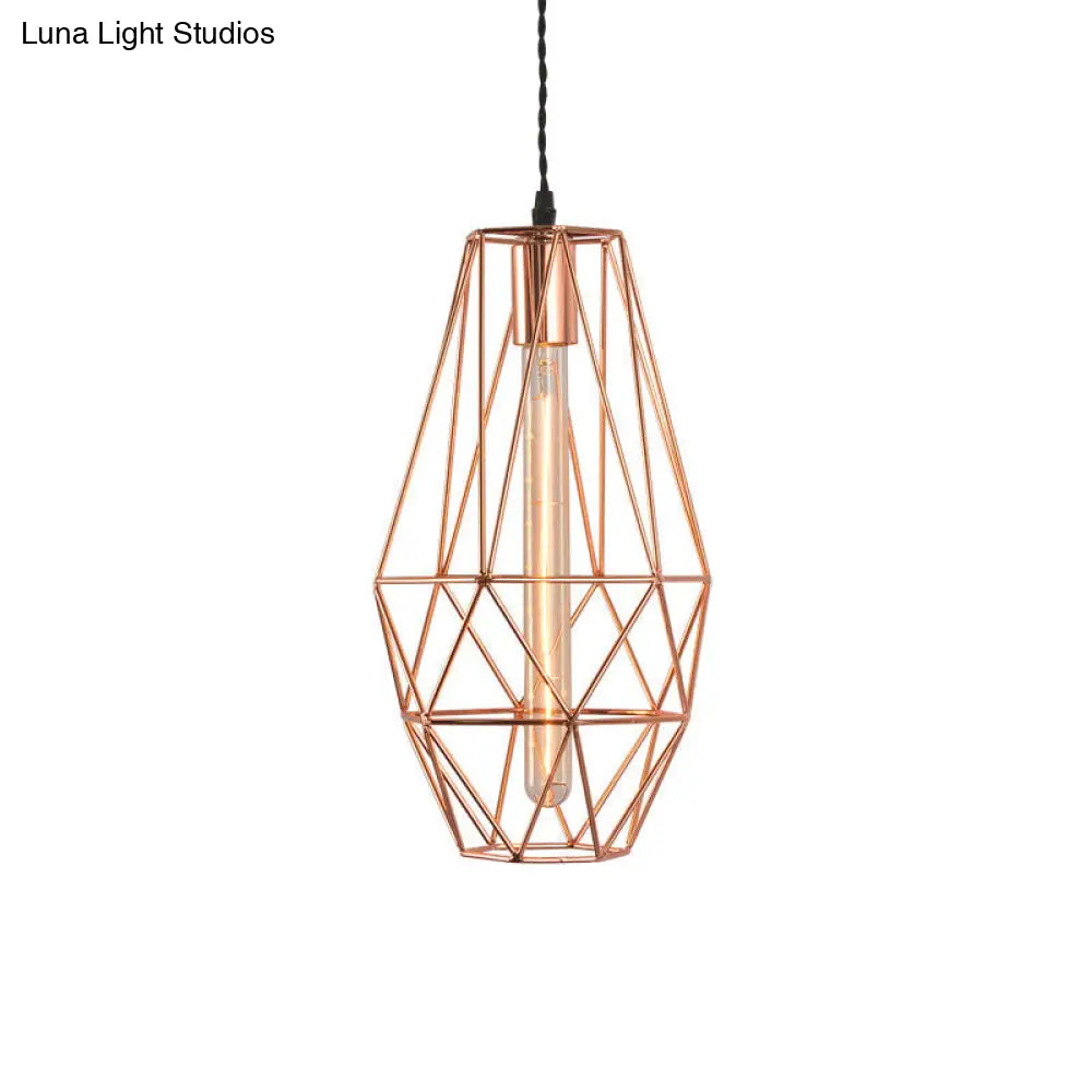 Rose Gold Geometric Pendant Light - Minimalist 1-Light Dining Room Fixture