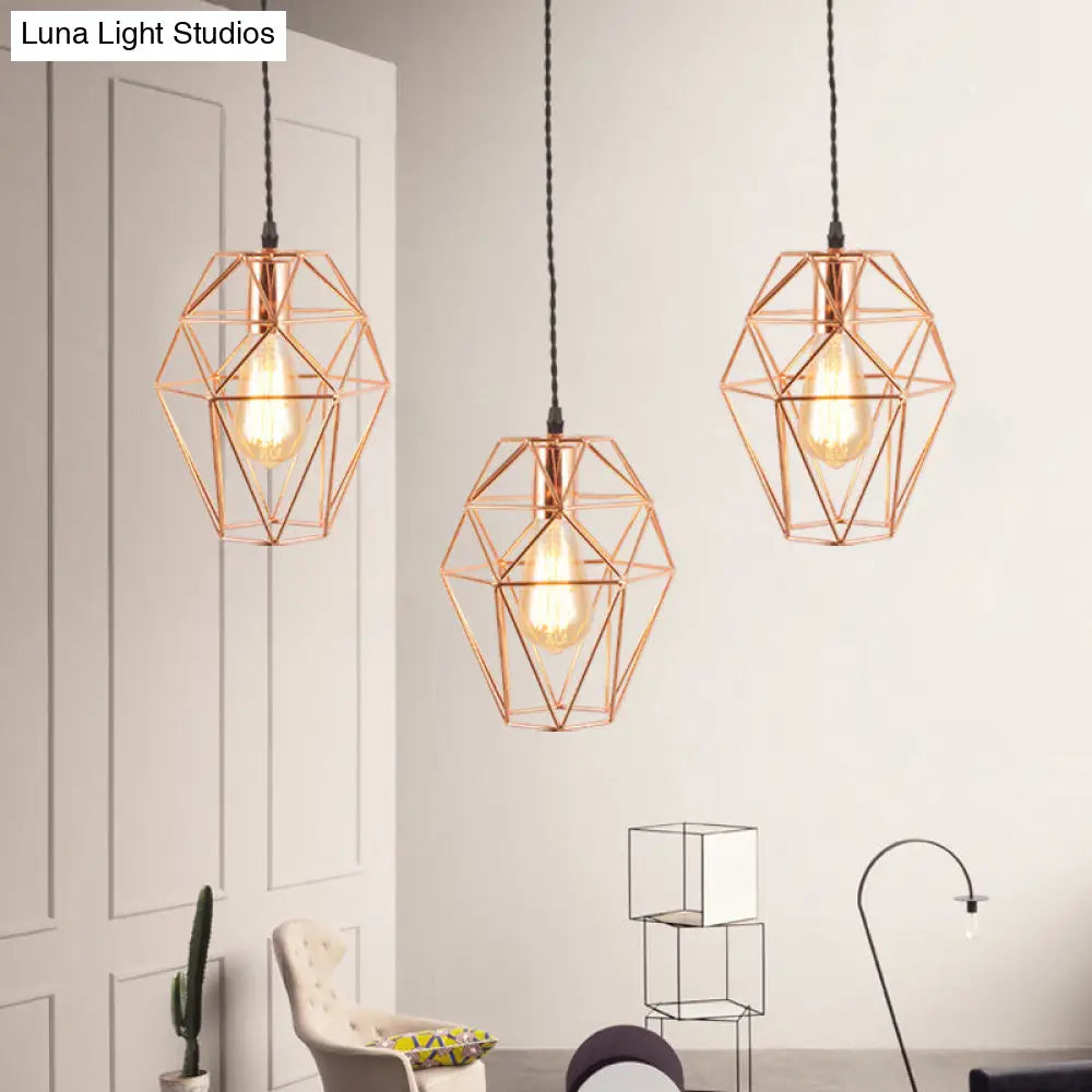 Rose Gold Geometric Pendant Light - Minimalist 1-Light Dining Room Fixture